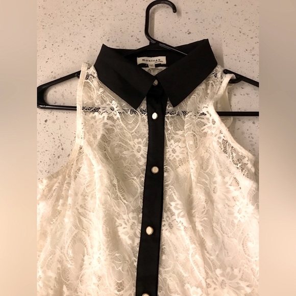 Monteau white/cream lace black button collar dress size M - Picture 4 of 4
